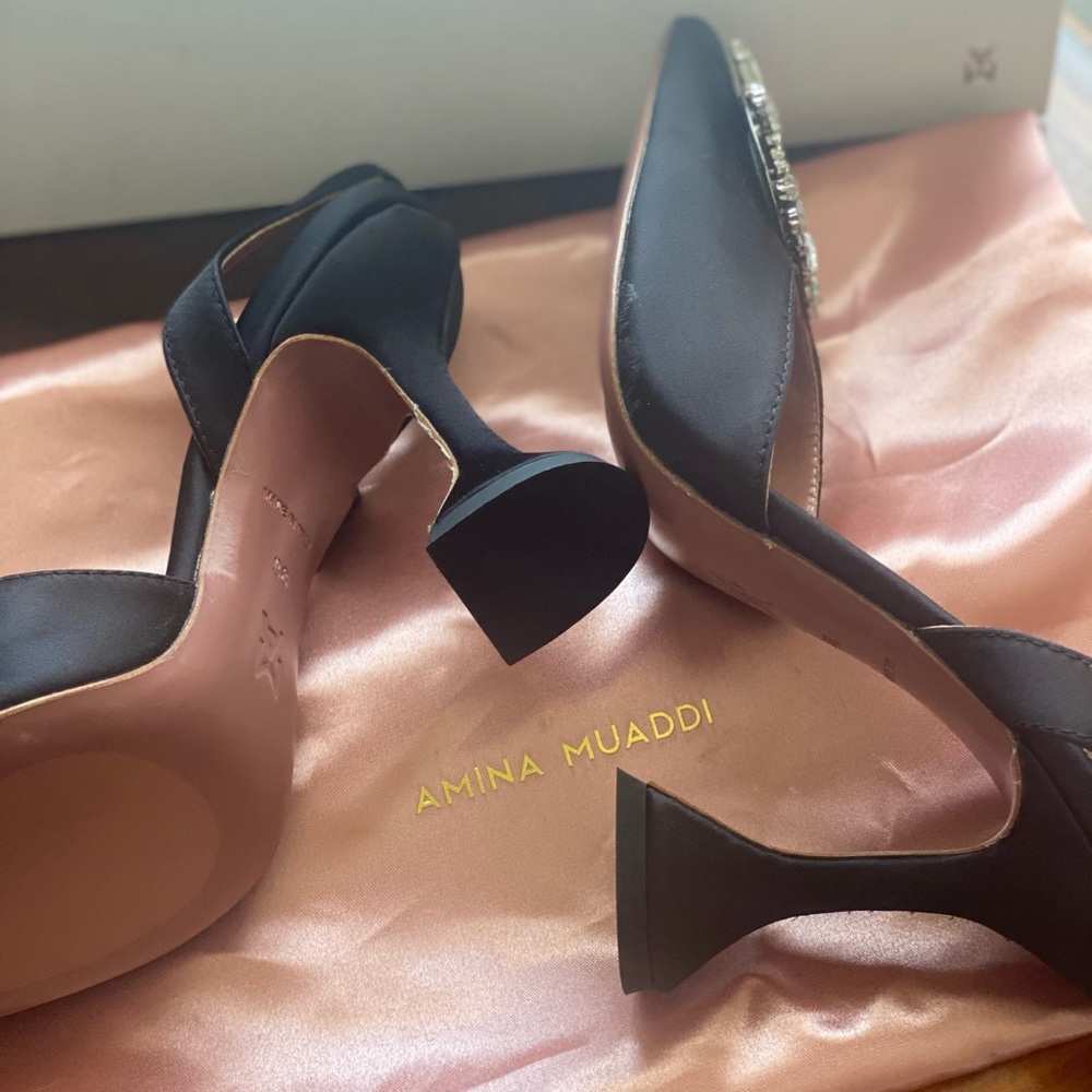 *SOLD* AMINA MUADDI | Black satin begum slingback - Picture 7 of 10